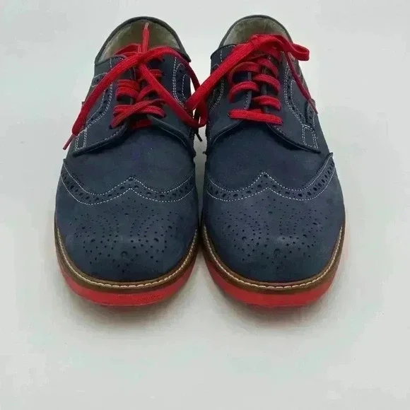 Custom Made Blue Suede Wingtip Men’s Shoes with Red Soles & Laces | Size 9 - Picture 2 of 10